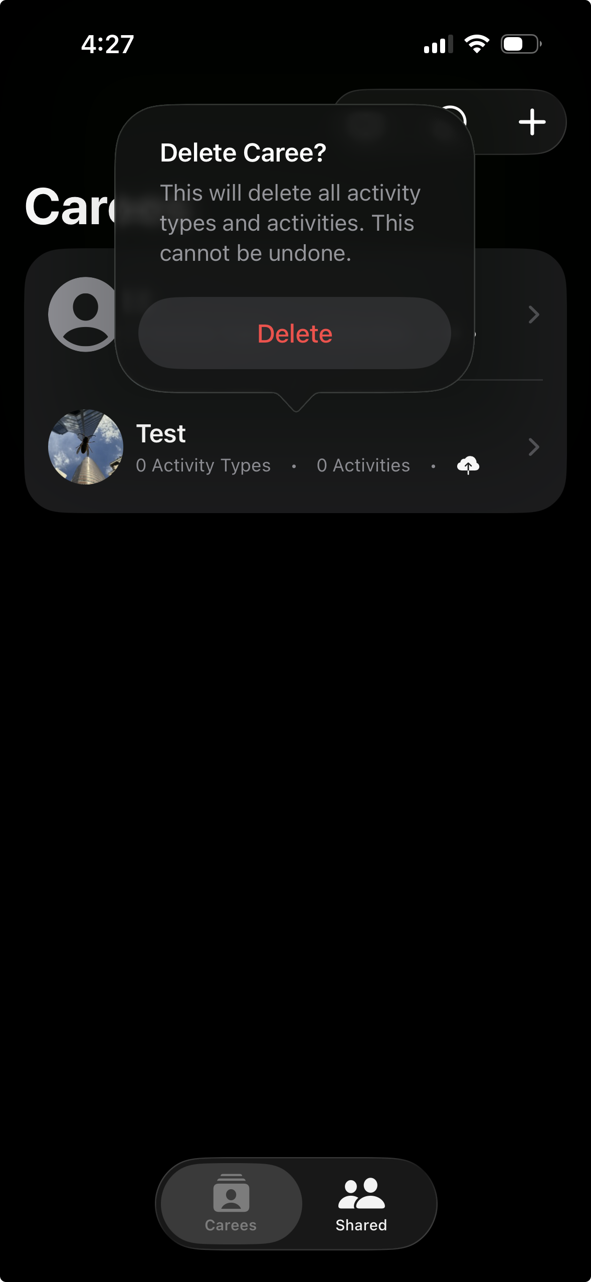 Delete confirmation dialog - Caree