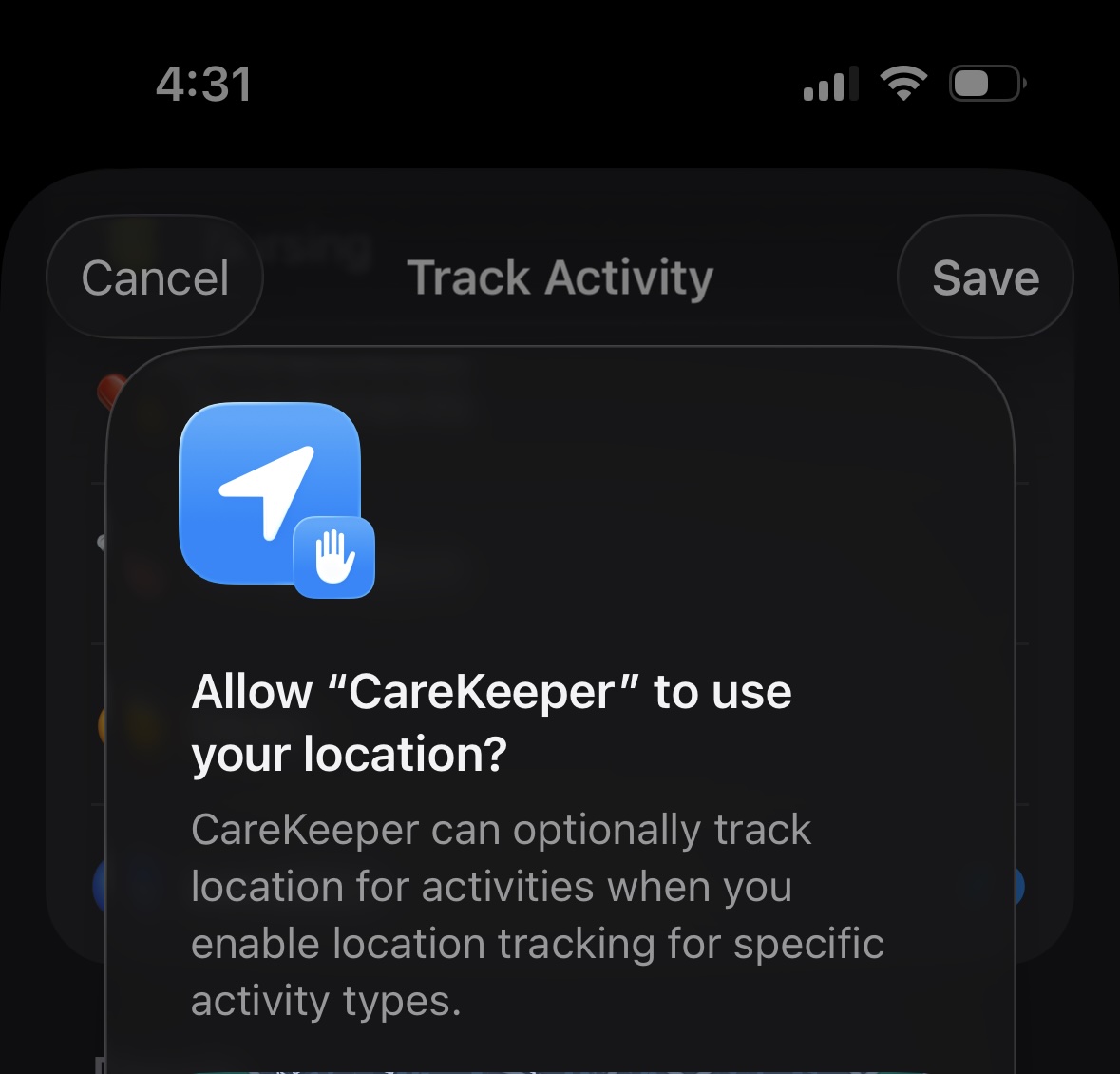 Location toggle and permission request