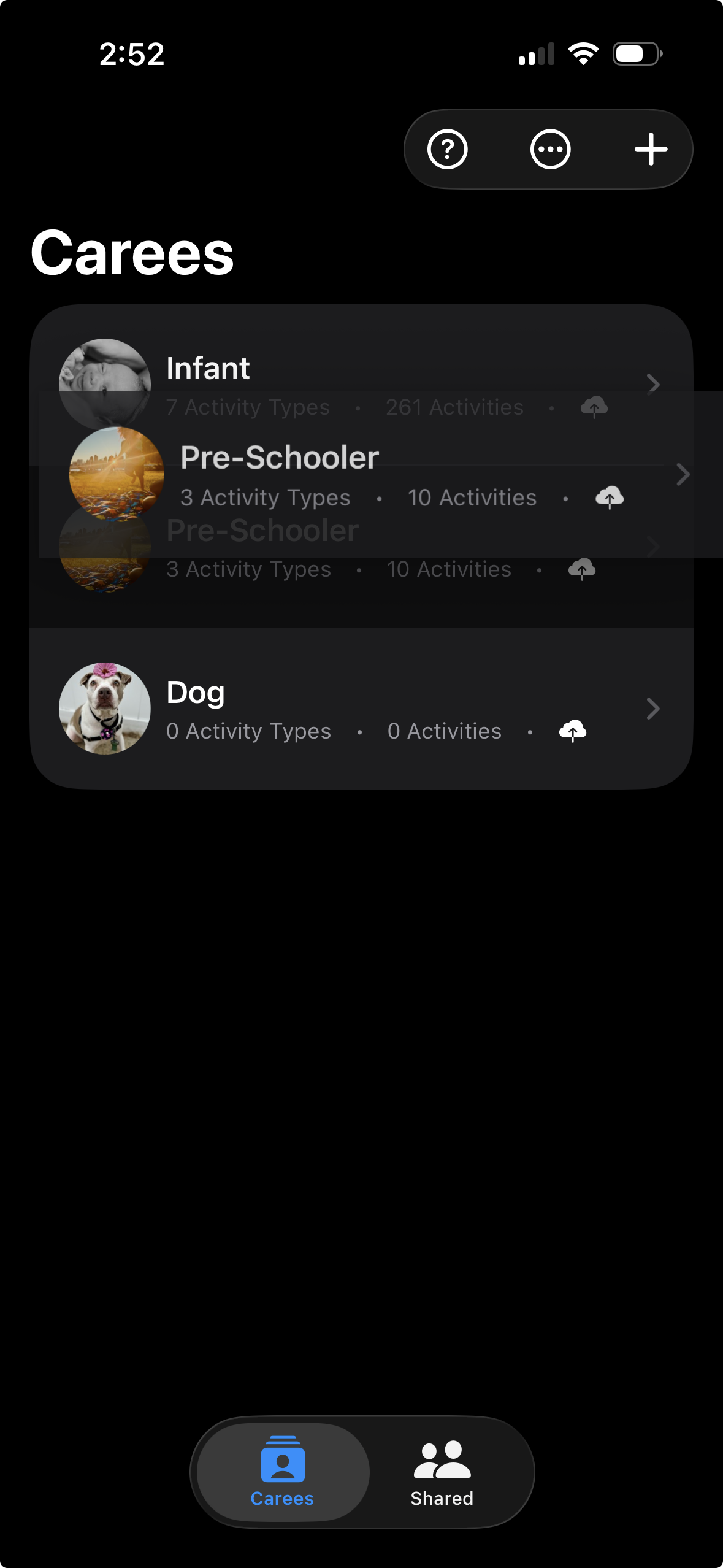 Reordering carees with drag handles