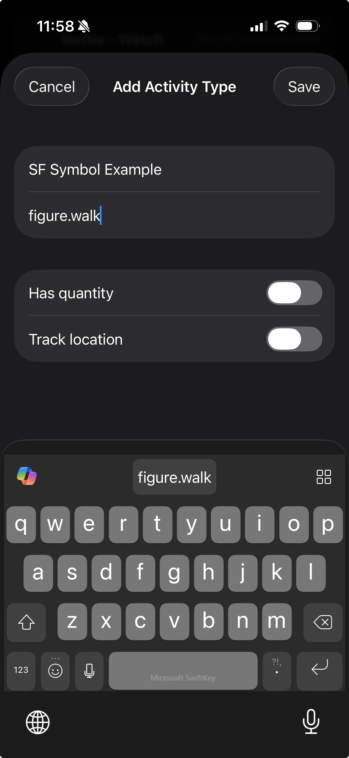 SF Symbol selection - entry