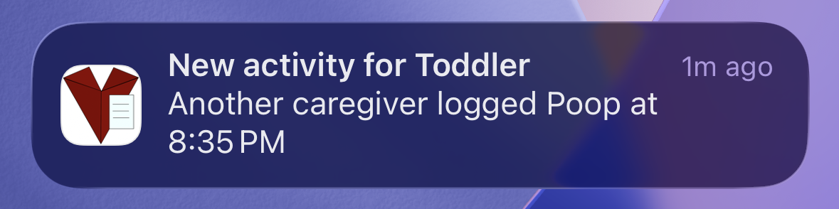 Example activity notification