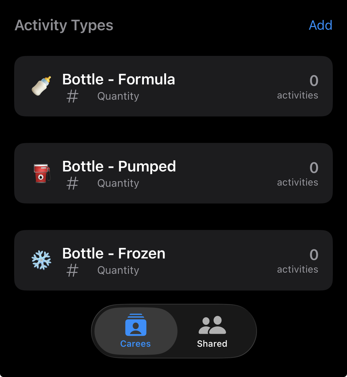 Three activity types listed