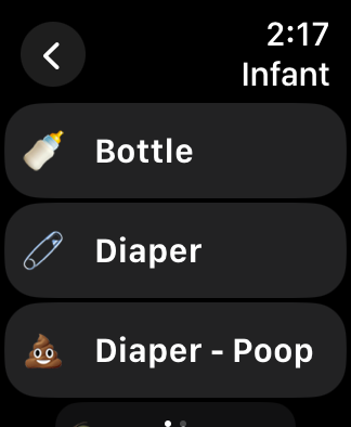 Watch activity type buttons